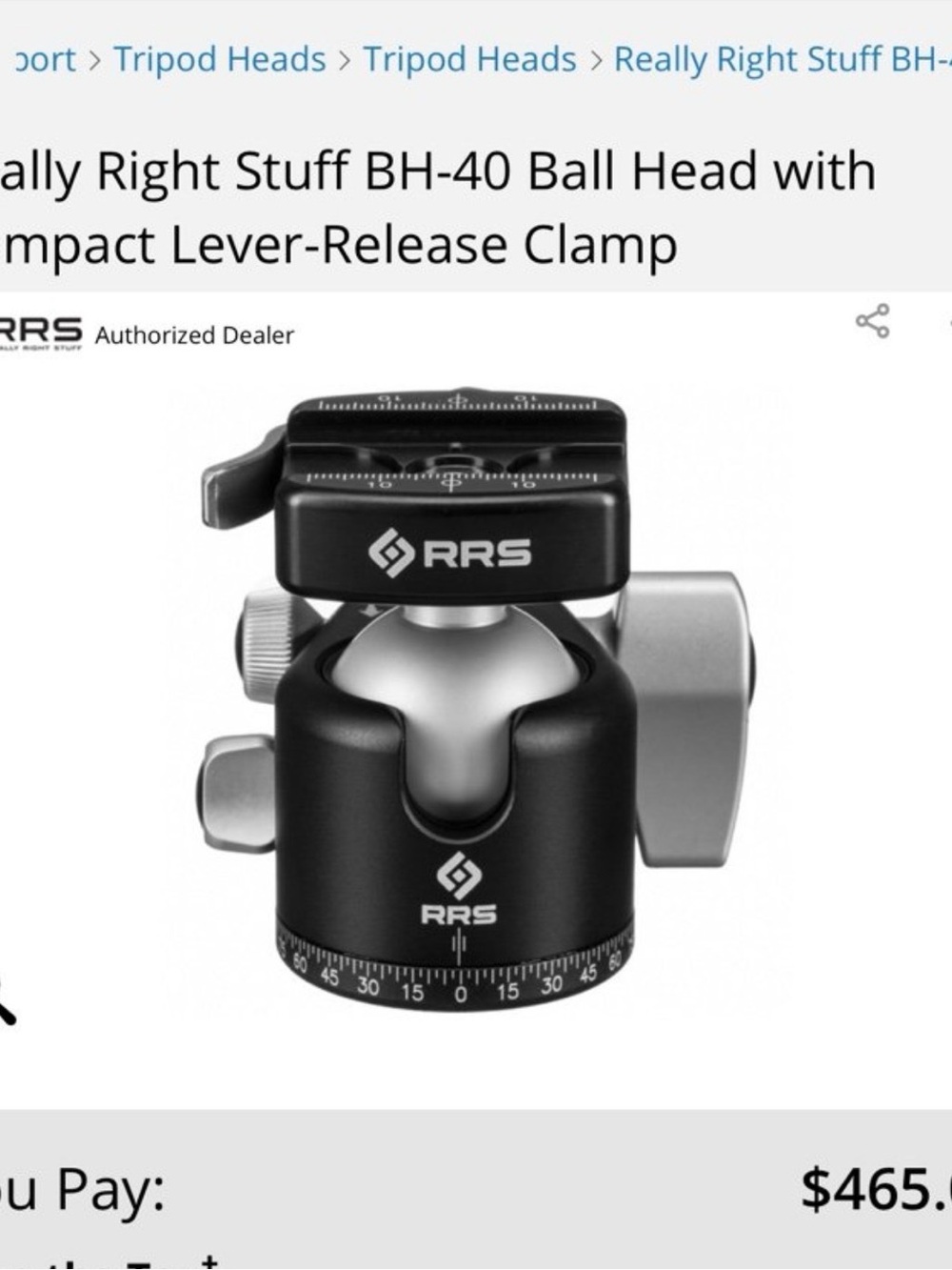 RRS BH-40 Ball Head with Lever-Release Clamp — Black/Silver